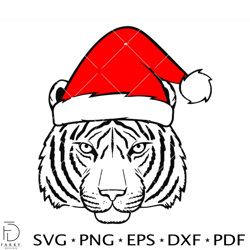 tiger with santa hat svg, christmas hat svg, animal