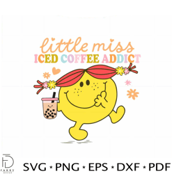 Cute Little Miss SVG Iced Coffee Latte Addict Graphic Design Cutting File