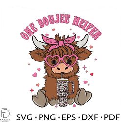 Cute One Boujee Heifer Pink Highland Cow SVG