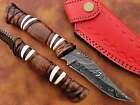 custom handmade Damascus steel hunting skinner knife bone & wood handle gift for him groomsmen gift wedding anniversary