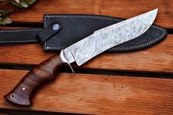 custom handmade Damascus steel bowie hunting knife rosewood handle gift for him groomsmen gift wedding anniversary gift