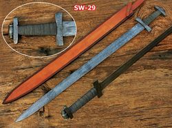 custom handmade Damascus steel viking medieval swords leather handle gift for him groomsmen gift wedding anniversary gif