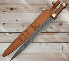 custom handmade Damascus steel double edge viking sword rosewood & brass handle gift for him groomsmen gift wedding anni