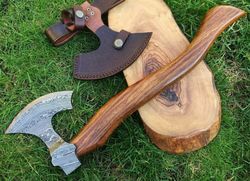 custom handmade damascus steel vintage style camping axe rosewood handle gift for him groomsmen gift wedding anniversary