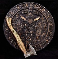 custom handmade beautiful aggrieved  lion shaped wooden shield gift for him groomsmen gift wedding anniversary
