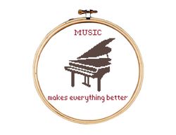 Piano cross stitch pattern, music cross stitch pattern, music makes everything better cross stitch pattern