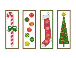 Four Christmas Bookmarks Cross Stitch Patterns, Christmas tree Christmas Ornaments Candy Cane Christmas Stocking xstitch