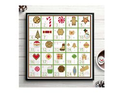 Advent Calendar cross stitch pattern, Christmas cross stitch pattern, Holiday Cookies and sweets chart