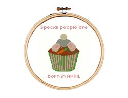 Birthday cross stitch pattern, born in April cross stitch pattern, cupcake cross stitch pattern