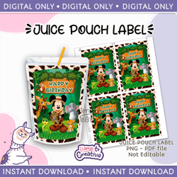 Mickey Safari juice pouch bag label, Capri sun, Instant Download, not editable