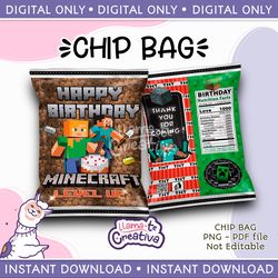Minecraft Chip Bag, Instant Download, not editable