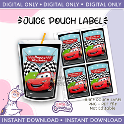 Cars juice pouch bag label, Capri sun, Instant Download, not editable
