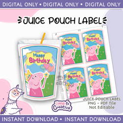 Peppa Pig Model 02 juice pouch bag label, Capri sun, Instant Download, not editable