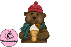 Cute Bear Drink Coffee PNG Design 42