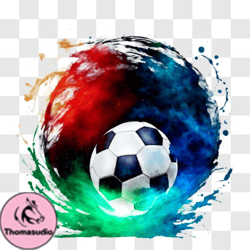 Vibrant Soccer Ball with Colorful Paint Splashes PNG Design 226