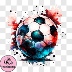 Vibrant Soccer Ball with Colorful Paint Splatters PNG Design 237