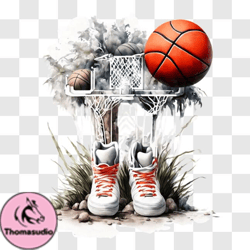 Basketball Shoes and Hoop Artwork PNG