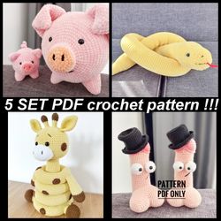 5 SET PDF crochet pattern,penis pattern,Crochet  toy,snake,pig toy,funny toy pattern, giraffe crochet
