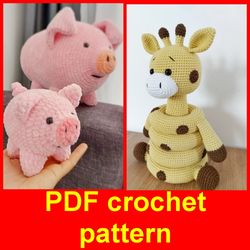 3 SET PDF crochet pattern,toy pattern,Crochet  toy,pig toy,funny toy pattern, giraffe crochet