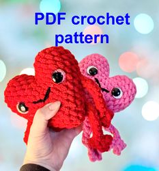 Crochet plushie  Heart Friend Crochet Pattern, No Sew Amigurumi Instructions, Cute Gift