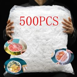 500pcs Saran Wrap Disposable Food Cover Food Grade Fruit Vegetable Storage Bag Elastic Kitchen Fresh Keeping Bag