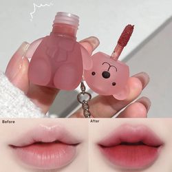 Keychain Lip Gloss Waterproof Non-Stick Cup Long Lasting Moisturizing Cute Bear Matte Nude Red Lip Glaze Tint Korean Cos