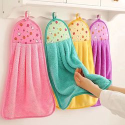 Coral Velvet Bathroom Kitchen Accessories Supplies Soft Hand Towel Absorbent Cloth Dishcloths Hanging Cloth