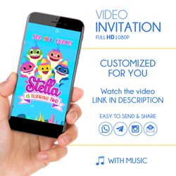 Baby Shark Party Invite Personalized, Animated Invitation Baby Shark