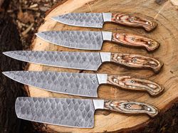 Handmade 5 Pcs Brown Satoko Chef Set Kitchen Knife Set With Leather Roll Bag gift