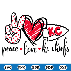 KC Football Chiefs Peace Love Chiefs Svg, Sport Svg, Sport Lover Svg, Hi Hand Svg, KC Logo Svg, Kansas City Chief Svg