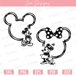 Mickey And Minnie Mouse Sketch Svg, Family Trip Svg, Retro Mickey Svg, Print Ready Mickey Sketch