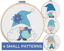 Christmas Cross Stitch Pattern - 4 undefined Winter Gnomes
