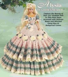 PDF Copy of Vintage Crochet patterns - pink delicate dress accented with roses for Barbie Fashion Dolls 11-1/2 inch