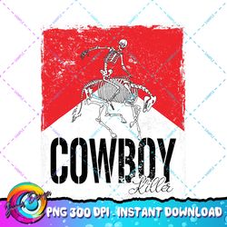 Cowboy Killer Vintage Western Funny Skeleton Riding a Bull PNG Download