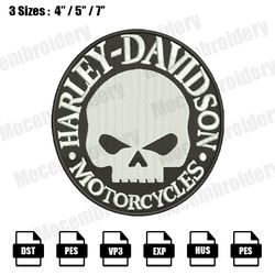 Harley Davidson Skull Logo Embroidery Design, Transport Embroidery Design File Instant Download