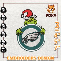 NFL Grinch Philadelphia Eagles Embroidery Design, NFL Logo Embroidery Design, NFL Embroidery Design, Instant Download