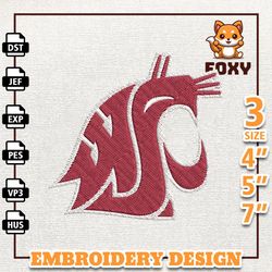 NCAA Washington State Cougars, NCAA Team Embroidery Design, NCAA College Embroidery Design, Logo Team Embroidery Design