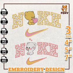 Nike Mocha and Milk Bear Embroidery Design, Teddy Couple Nike Embroidery Design, Cute Movie Nike Embroidery File