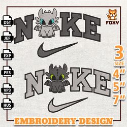 Nike Toothless And Light Fury Embroidery Design, Couple Nike Embroidery Design, Cartoon Movie Nike Embroidery File