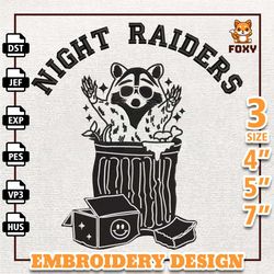 Night Raiders Embroidery Design, Funny Racoon Embroidery Design, Animal Embroidery Design, Instant Download
