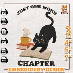Just One More Chapter Embroidery Design, Cute Black Cat Embroidery Design, Funny Cat Embroidery For Shirt, Instant Downl