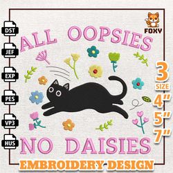 Daisies Cat Embroidery Design, Cute Black Cat Embroidery Design, Funny Cat Embroidery For Shirt, Instant Download