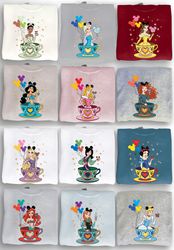 Disney Princess Unisex T-Shirt, Disney Princess Balloon Shirt, Disney Characters Tea Cup Shirt, Princess Birthday Trip