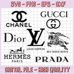 LOGO Fashion brand BUNLDE: Louis Vuitton svg, Chanel svg, Burberry svg, Prada svg, Gucci svg, Hermes Paris svg, Dior svg