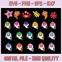 16 Daddy Sharks Bundle Character With Many Colors SVG,Png,Shark's friends svg, Pink Fong svg, Family shark svg, dxf, eps