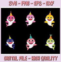 6 Family Sharks Birthday Character with Friends bundle SVG,Png,Shark's friends svg, Pink Fong svg, Family shark svg, dxf