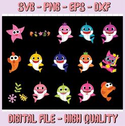 9 Family Sharks Character SVG With Pink Pong And Friends bundle SVG,Png,Shark's friends svg, Pink Fong svg, Family shark