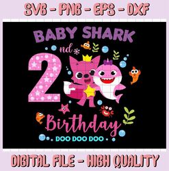 shark 2nd birthday svg, girl birthday shark svg dxf eps, girl second birthday clipart, two year old, baby, shark, ha81