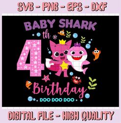 shark 4th birthday svg, girl birthday shark svg dxf eps, girl fourth birthday clipart,four year old,baby, shark, 4th