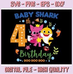 Shark 4th Birthday Svg, Boy Birthday Shark Svg Dxf Eps, Boy fourth Birthday Clipart, Four Year Old, Baby, Shark,4th